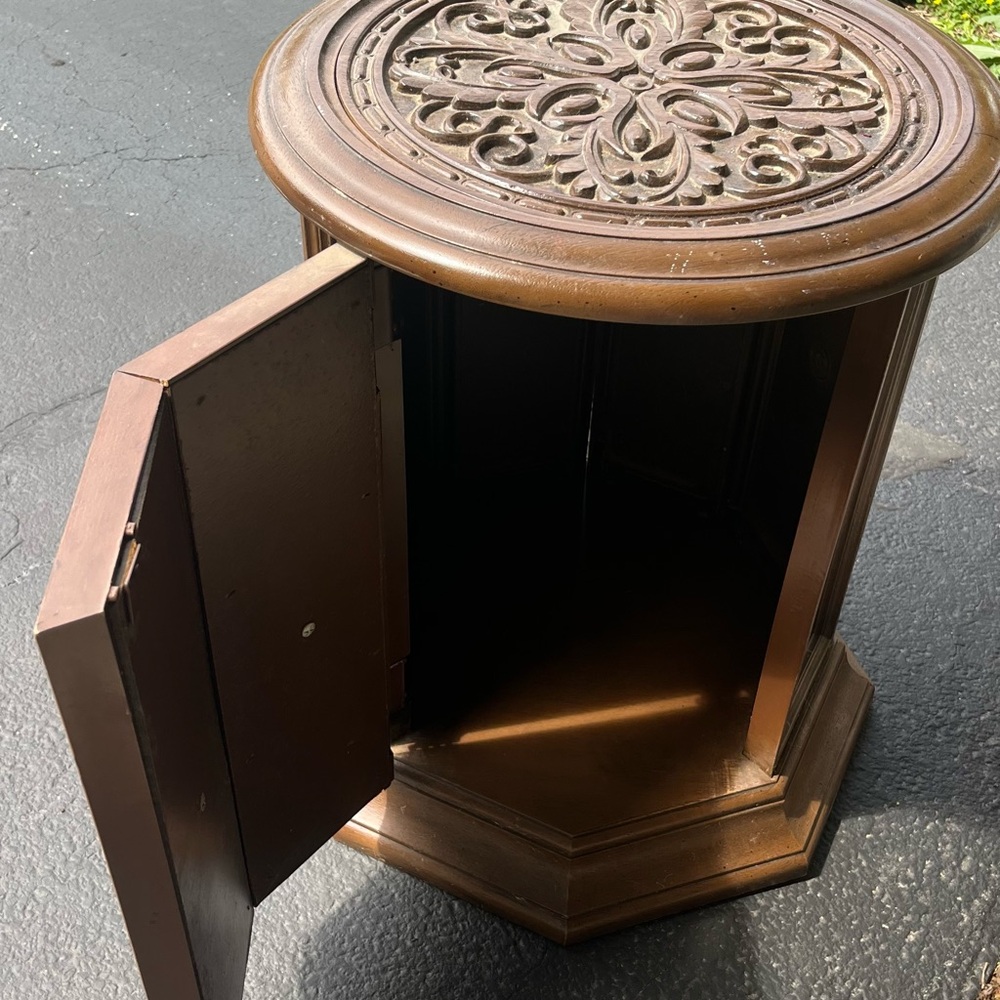 Antique rustic round side table
